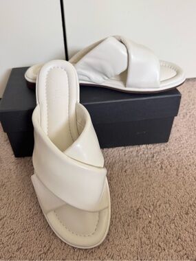 NEW J.Crew Menorca Padded Cross Strap Leather Slides Ivory 7.5 NIB